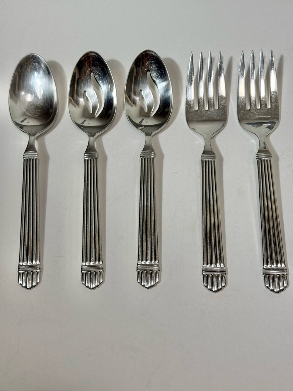 Lot Of 5 WALLACE CHARDONNAY Serving Fork & Spoon RIBBED 18/8 Stainless Flatware